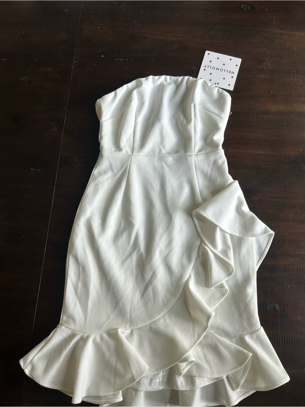 Hello Molly Strapless White Ruffle Sheath Dress Small NWT